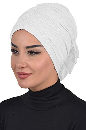 Instant Turban Cotton Scarf Head Wrap Cancer Chemo Headwear Rose Detail Ivory