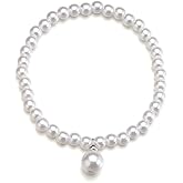 MXUHUI Boho White Beads Pearl Dangle Anklet Beaded Pearl Bracelet Foot Chain Stretch Anklet Summer Beach Jewelry for Women