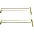 Great Credentials Set of 2-16-Inch Long, Wine Glass Rack, Wire Hanging Rack, Wine Glass Hanging Rack, Wire Wine Glass Hanger Rack, Stemware Rack, Under Cabinet, Brass Finish (Brass)