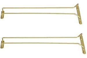 Great Credentials 16-Inch Long, Wine Glass Hanging Rack, Wire Wine Glass Stemware Hanger,Under Cabinet, Brass Finish (Brass)