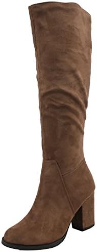 City Classified Women's Faux Suede Knee High Wrap Chunky Heel Dress Boot, Taupe, 75 M US