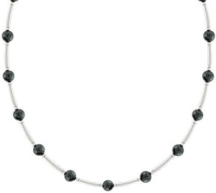 Genuine 4mm Hematite Stone Sterling Silver Bar & Bead Necklace