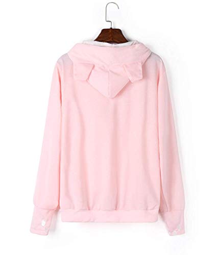 Womens Unisex Big Kangaroo Pouch Hoodie Cat Ear Long Sleeve Pet Dog Holder Carrier Sweatshirt, Pink, Large - Thumbnail 5