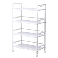 SINGAYE 4-Tier Storage Shelves Kitchen Storage Cart with Easy Moving Flexible Wheels,Adjustable Microwave Storage Shelf Mesh Wire Rolling Cart Multifunction Utility Cart on Square Tube,White