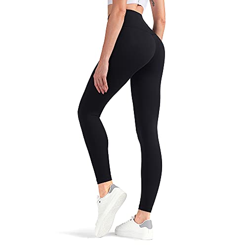 ROWNYEON Yoga Pants for Women Yoga Leggings with Pockets High Waist Workout Leggings 7/8 Length Tummy Control Athletic Leggings Black