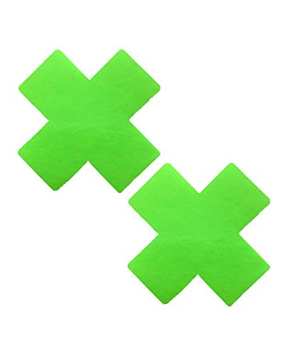 iHeartRaves Neva Nude Neon Green Cross Pasties (Set of 2 Pasties)