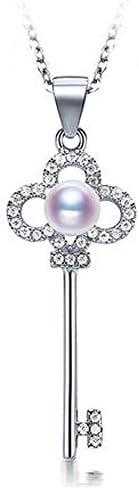 Junhe pearl 925 Sterling Silver Lovely Cat Freshwater Pearl Necklace Womens (The key)