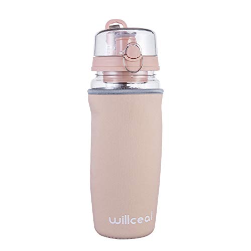 willceal Fruit Infuser Water Bottle 32oz Durable, Large - BPA Free Tritan, Flip Lid, Leak Proof Design - Sports, Camping (Rose Gold)