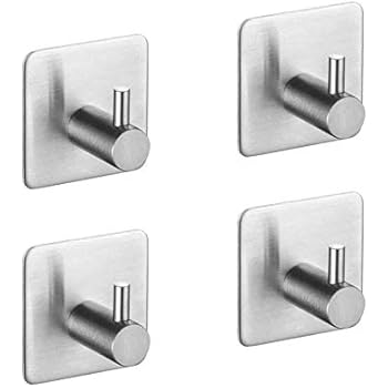 TAYWIK (4 Packs) Adhesive Heavy Duty Wall Hooks Ultra Strong 304 Stainless Steel Brushed Home Storage Door Hook for Hanging Coats Robes Towel Bags Keys