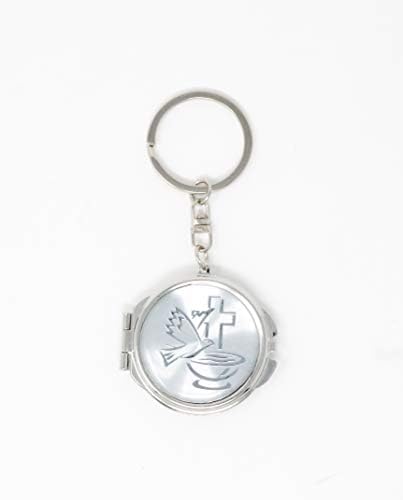 12 Piece New Baptism/Communion Mini Compact Mirror Key chain Party Favor for boys and girls - Bautizo Recuerdos Angels & Baby Design Makeup Compact/First Communion - Dove/Silver Keychain