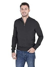Cachemir - Sudadera para hombre, 100% cachemira, punto clásico, suave, media cremallera, cuello