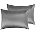 NTBAY Zippered Satin Pillow Cases for Hair and Skin, Luxury Standard Hidden Zipper Pillowcases Set of 2, 20x26 Inches, Dark Grey