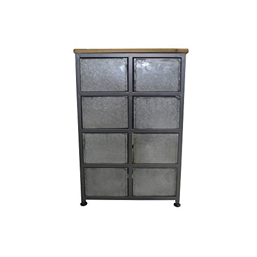 Hugh Accent Cabinet in Galvanized Gray and Rustic Brown with Eight Exposed Drawers And Solid Wood Top, by Artum Hill