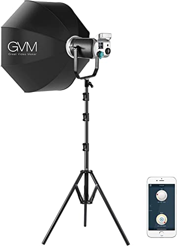 GVM LED Video Light with Softbox, 200W Bowens 3200K-5600K COB Photography Light with Tripod, App and DMX Control, LED Studio Continuous Light for Photography, Video, Interview, YouTube, Film 93000Lux/0.5 m