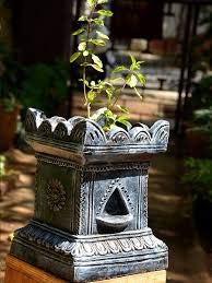 Village Decor Terracotta Tulsi Pot Black B - H = 9 x 10.5 Inches,