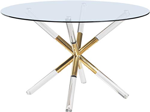 Photo 1 of Meridian Furniture Mercury Collection Modern Contemporary Tempered Glass Top Dining Table with Acrylic and Gold Durable Metal Base