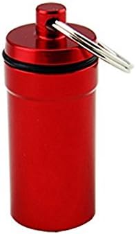 OUZHE-Waterproof Aluminum Pill Box Case Bottle Cache Drug Holder Keychain Container (red)