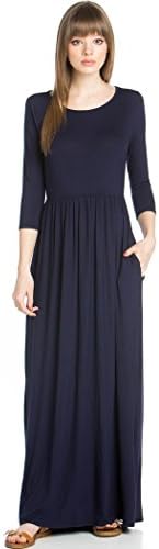 My Space Clothing Women's Elastic Smock Jersey Maxi Dress w/Pocket (Large, Navy)