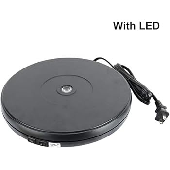 Homend 110V Electric Motorized Rotating Turntable Display Stand with LED, 10inch/25cm Diameter 44lb Load, 360 Degree Rotating in Either Direction, for Photography, Showcase (10inch/25cm,Black)