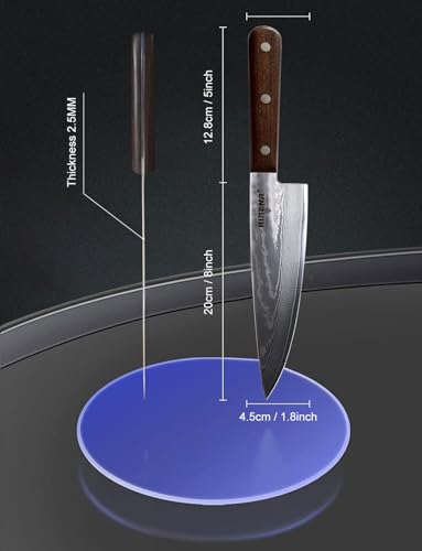 Damascus Chef Knife, Professional Kitchen Knife 20CM - Sharp Damascus Steel Blade 67 Layers - Excellent Edge Retention and Resistant Corrosion, Japanese Knives with Sheath and Gift Box
