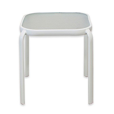 Never Rust Aluminum Glass Top End Table in White