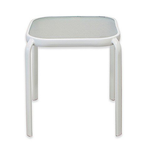 Never Rust Aluminum Glass Top End Table in White