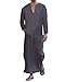 Jacansi Men's V-neck Short Sleeve Robe Side Split Kaftan Cotton Long Gown Thobe S-3XL (XL, Purple-gray #1)