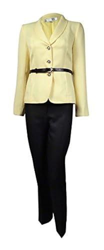 Tahari ASL Womens Petites Harry Herringbone 2PC Pant Suit Yellow