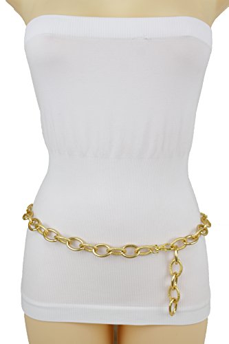 TFJ Women Belt Fashion Gold Metal Chunky Chain Thick Links Hip Waist Plus M L XL