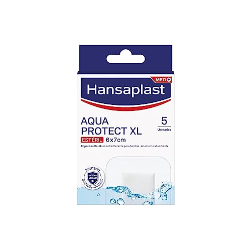 Aqua Protect XL Apósitos para heridas, Apósitos estériles e impermeables, Heridas grandes y postoperatorias, Bloquea 99% de bacterias, 5 apósitos, 6 x 7 cm