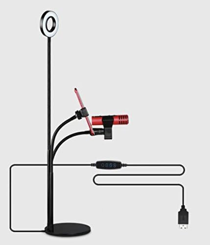 Amazon.com: Live Stream Teléfono celular soporte para Broadcast, Chat de vídeo con selfie Anillo de luz micrófono soporte para YOUTUBE, Facebook, iPhone X, 8,7,6/Plus, Samsung, regulable 3-Light modo brillo