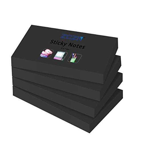 ZCZN Sticky Notes, 3in x 5in, 70 Sheets/Pad, 4 Pads/Pack, Black - Thumbnail 2