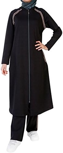 Tulip, track suit with cotton blended, zippered long tunic for Hijabi Women (12, Black)