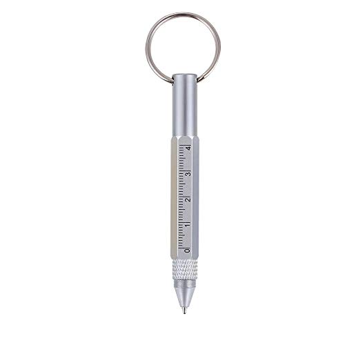 Shulaner 6 in 1 Small Metal Tech Tool Ballpoint Pens with Key Ring, Level, Stylus and Two-head Screwdriver, Multi functional Tool Fits for Mens Gift (Silver)