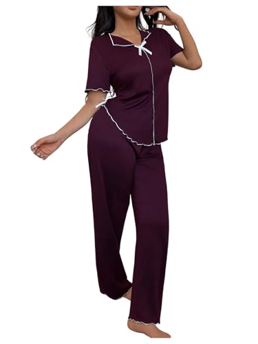 SHENHE Women's Pajama Set 2 Piece Short Sleeve Top and Pants Soft Loungewear Sleepwear Purple X-Large at Amazon
