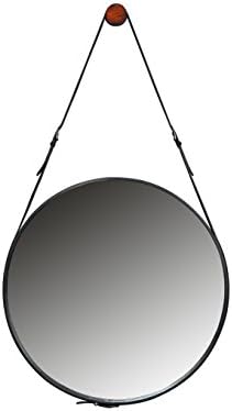 French Heritage Lucien Medium Round Mirror with Black Leather Strap, 20"