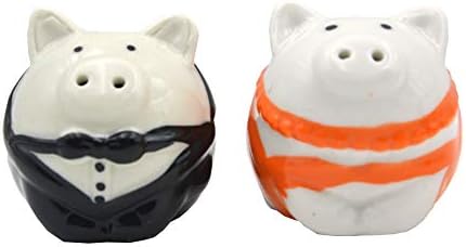 Mini Ceramic Salt and Pepper Shakers Set Small for Wedding Gift House Warming Gift Collection(Bride pig and groom pig A)