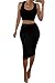 LaSuiveur Women's Sexy Two Piece Outfits Crop Top High Waist Midi Skirt Black M