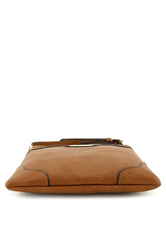 Women's Medium Size Solid Modern Classic Crossbody Bag with Gold Plate (Brown)
