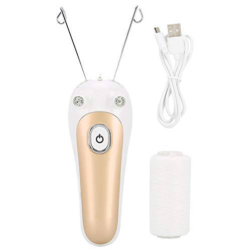 Electric Hair Removal Body Facial Threading Epilator with Cotton Thread Rechargeable Physical Threader Hair Shaver(Gold)