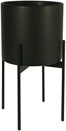 marymarygardens Black Ceramic Planter on Black Metal Stand - 8 Inch Diameter
