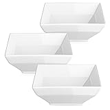 DOWAN Porcelain Bowl Set - Square Serving Bowls For Cereal, Soup, Set of 3, White (24-Ounce)