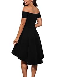 Genhoo - Vestido de cóctel para mujer, con hombros descubiertos, alto y bajo, elegante