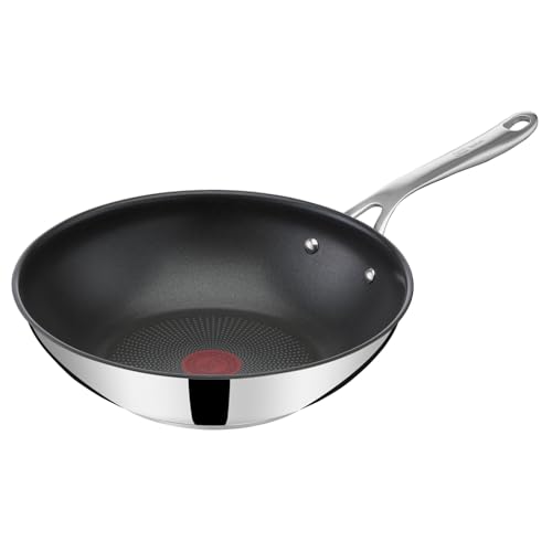 Tefal Jamie Oliver Cook's Direct On Wokpfanne, 28 cm, langlebige Antihaftversiegelung, Thermo-Signal, genieteter Griff, induktionsgeeignet, Edelstahl,