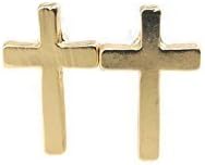 Invisible Clip On Earrings, Gold-Tone Cross Studs