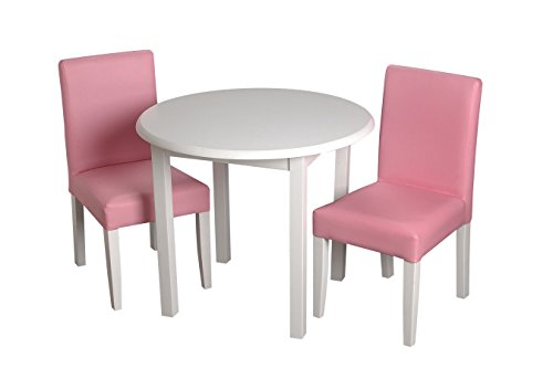 Gift Mark Children's Round Table with 2 Pink Upholstered Chairs, White
