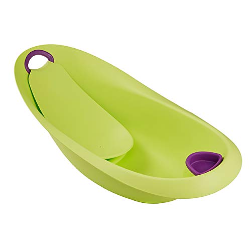 keeeper Vaschetta da Bagno Ergonomica Hippo per Bambini, con Morbida Impugnatura, Tappo e Seggiolino Anatomico, Da 0 a 6 Mesi circa, Natalia, Verde