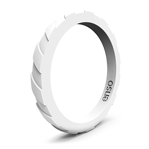 Enso Treaded Silicone Ring, Functional Wedding Ring for The Gym, Sports, Outdoors and Everyday Life. White 12