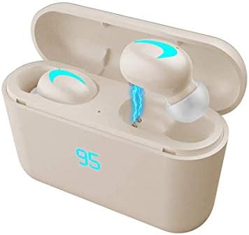 Q32 True Wireless Earbuds, Bluetooth 5.0 Earbuds IPX5 Waterproof 4H Cycle Play Time Headphones in-Ear Dual Microphones, Earphones Wireless Headset with 1500mAh Digital Display Charging Case - Khaki