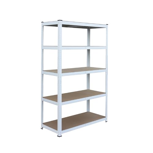 Relaxdays Étagère Lourde 875 kg, 5 Niveaux, emboîtable, Blanc/Marron, 60x100x200 cm pour Cave et Garage